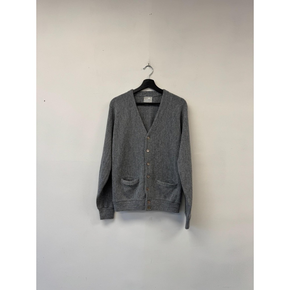 Vintage Sears Sweater Mens Small Gray Orlon Acrylic Cardigan V Neck Pockets‎